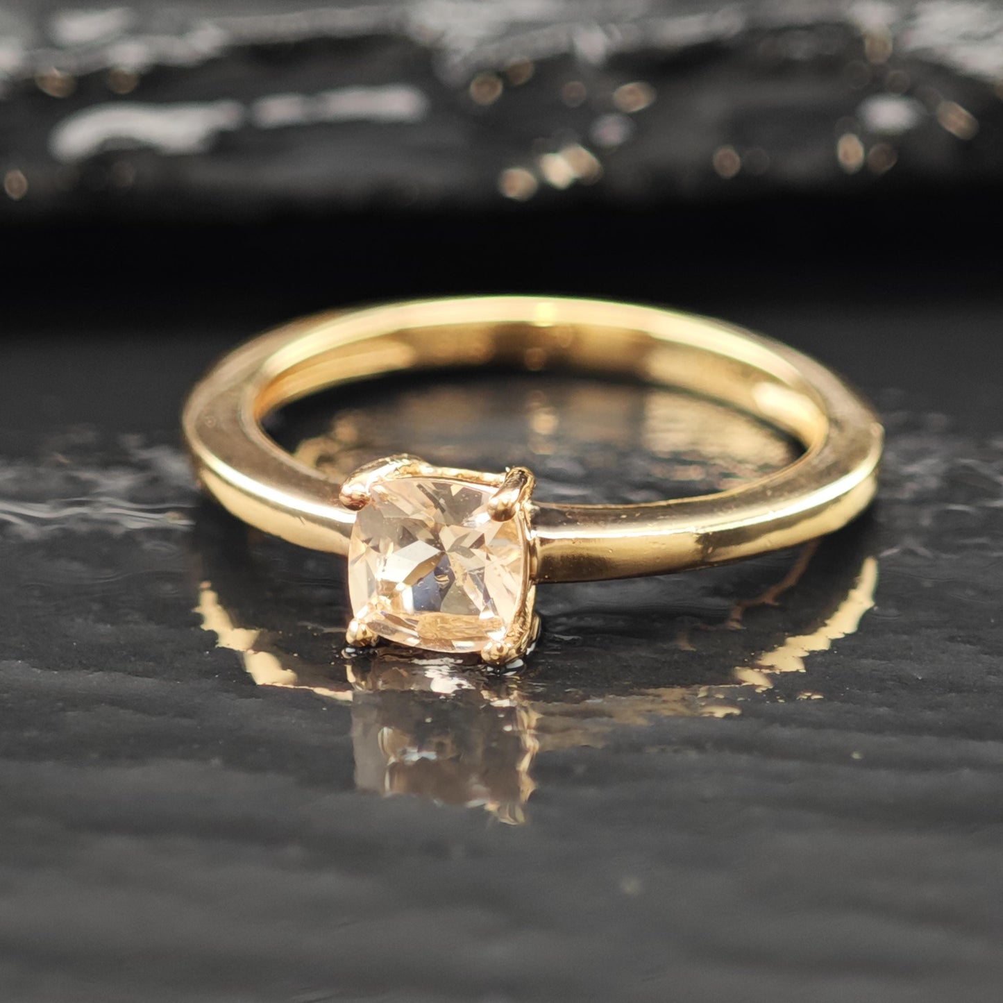 Natural Morganite Princess Cut Minimalist 14K Rose Gold Plated Ring Sterling Silver Sz 7 R6173