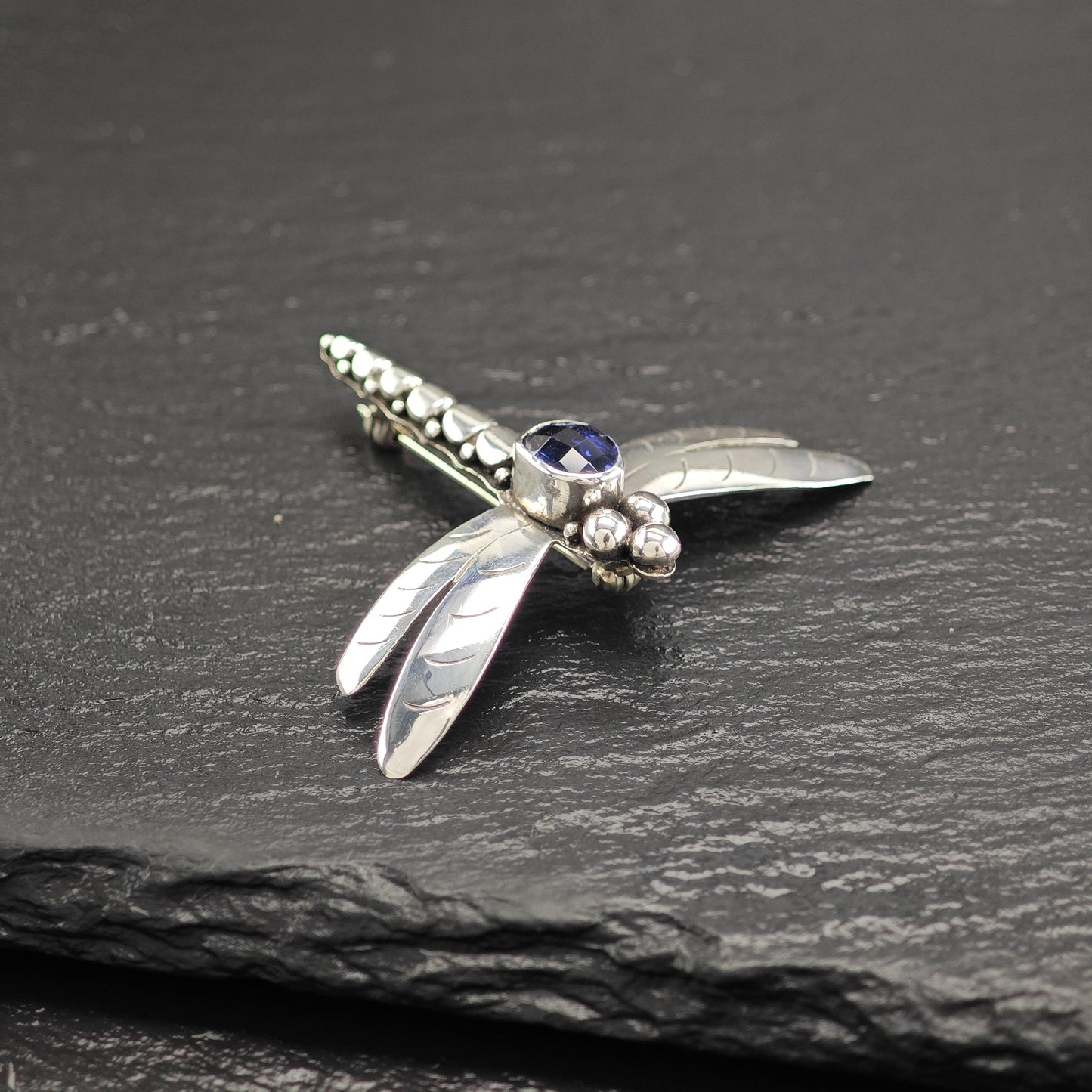 Blue Dragonfly Gem Brooch Sterling Silver