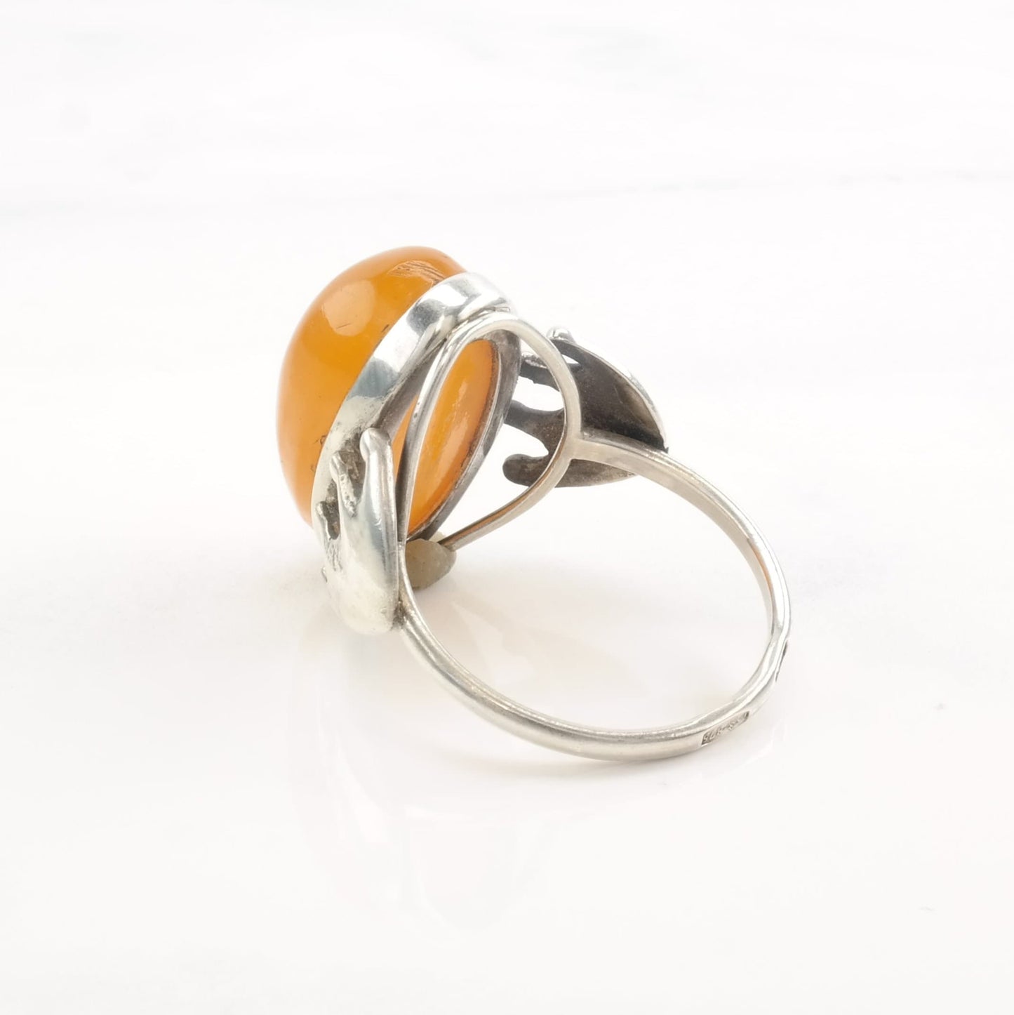 European Silver Ring Butterscotch Amber Size 8 1/2