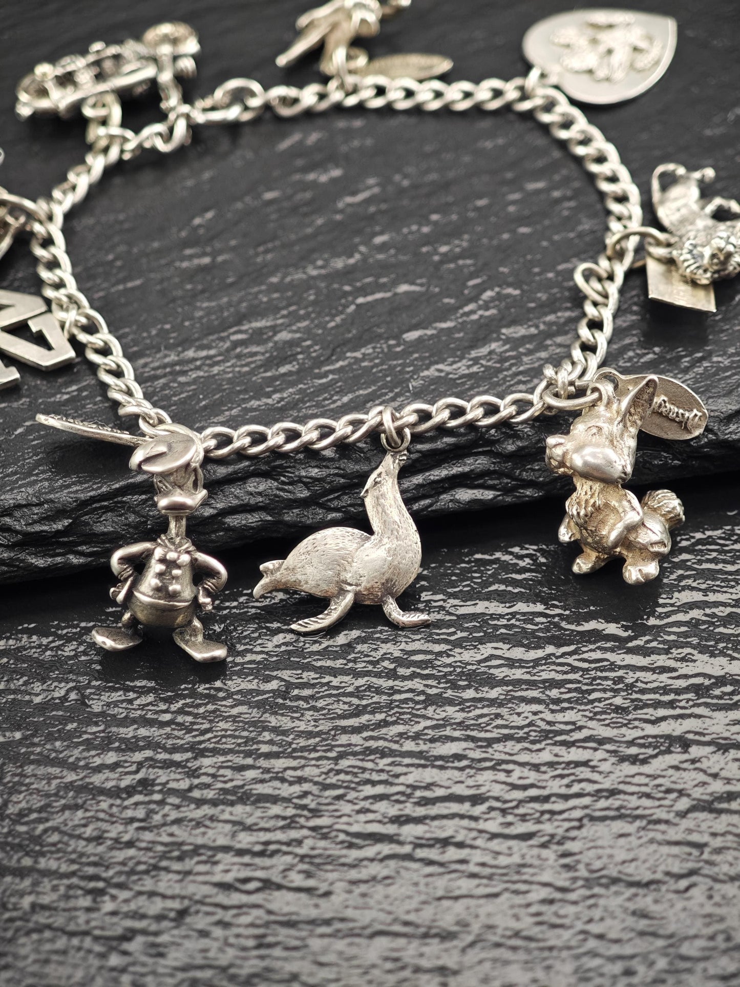 Vintage Authentic Licensed Disney Charm Bracelet Sterling Silver Circa 1950-1970's