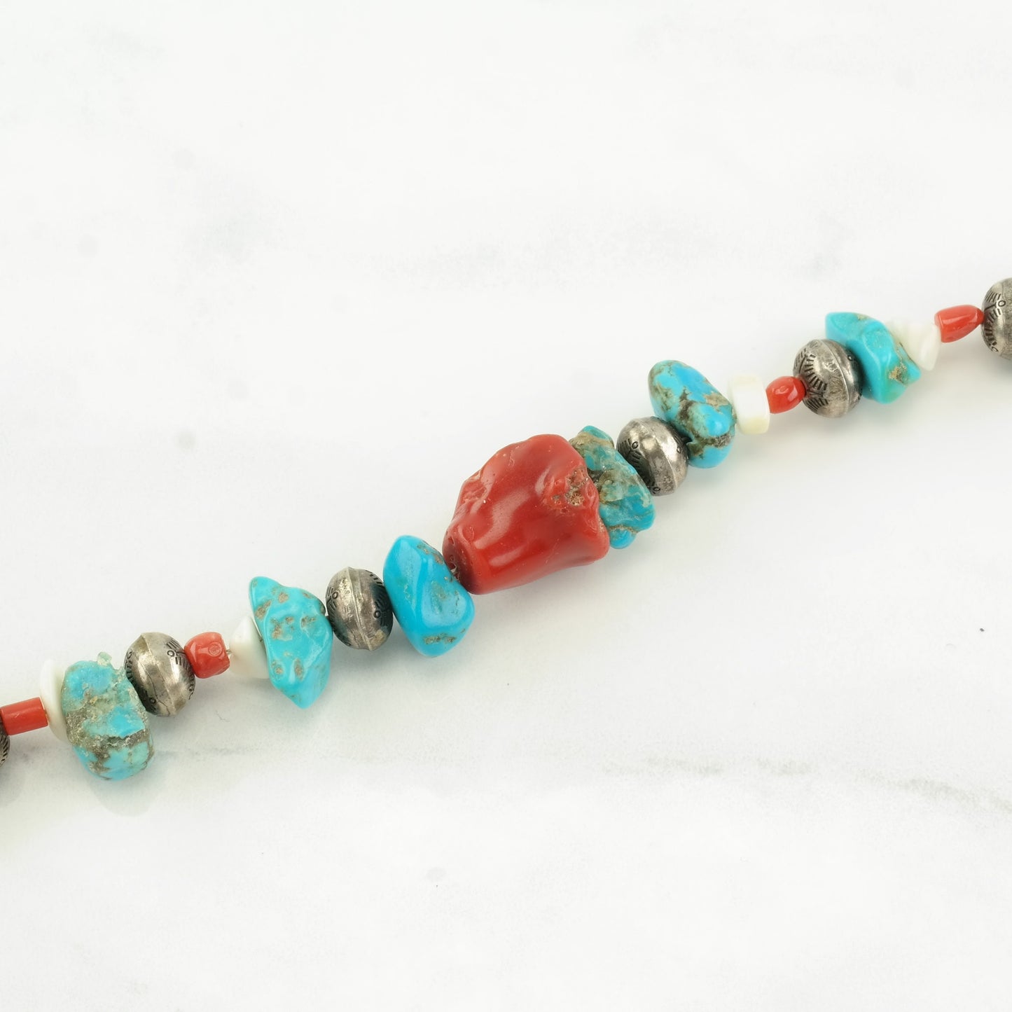 Native American Sterling Silver Turquoise Coral Necklace