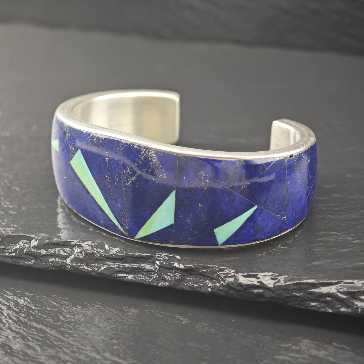 Harrison Jim Inlay Cuff Lapis, Turquoise Bracelet Native American Sterling Silver