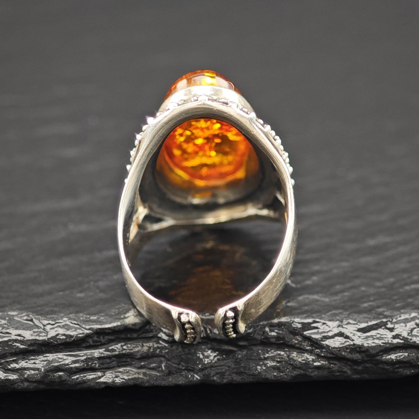 Oval Amber Ring Sterling Silver Statement Jewelry Size 6 R6091