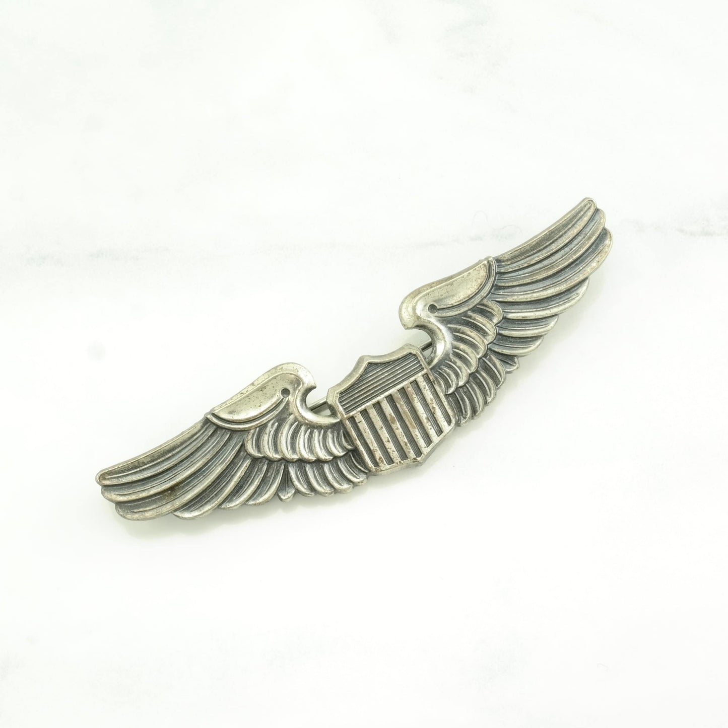 WWII Sterling Silver Brooch 3" Size, Large Pilot, Airforce, Wings