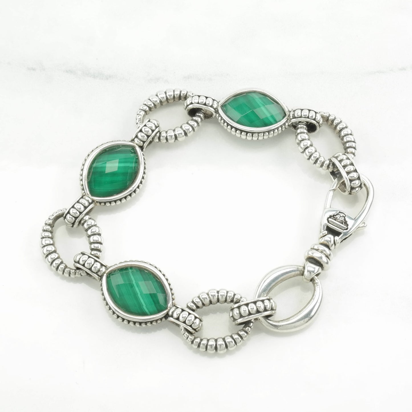 Lagos, Caviar Sterling Silver Link Bracelet Malachite