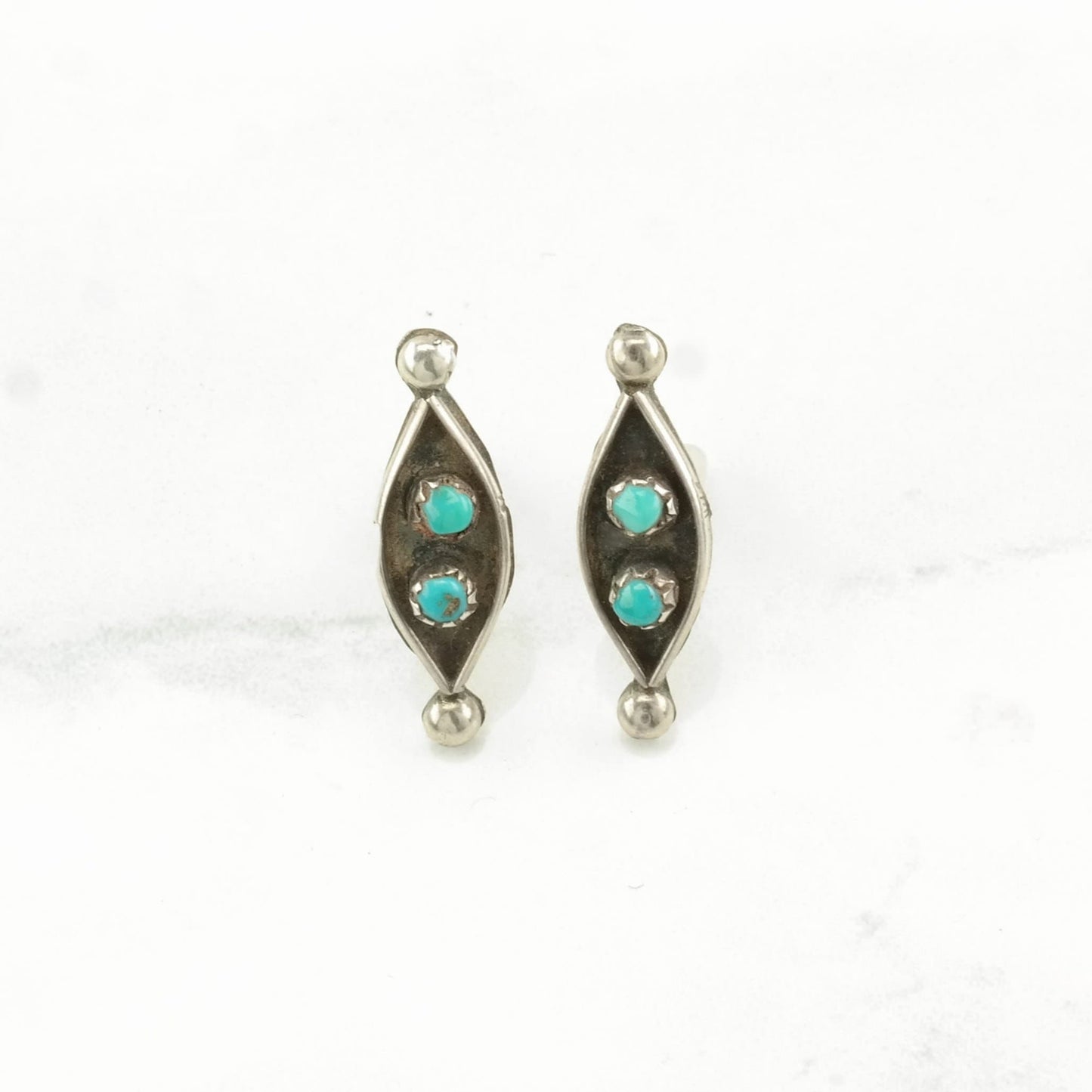 Zuni Sterling Silver Blue Turquoise Earrings Stud