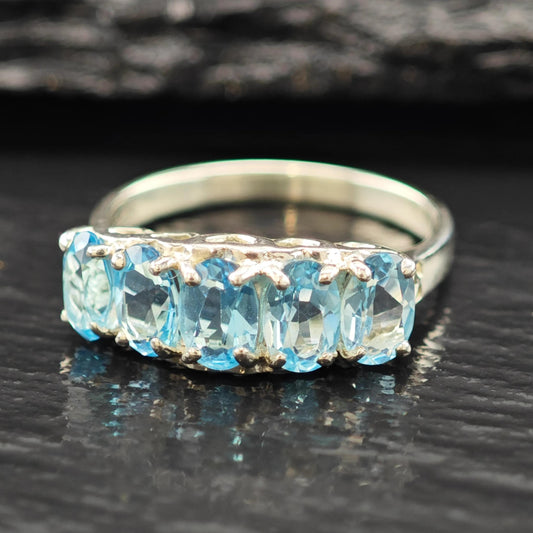 Sterling Silver Five Stone Topaz Band Classic Style Size 7 3/4 R6196