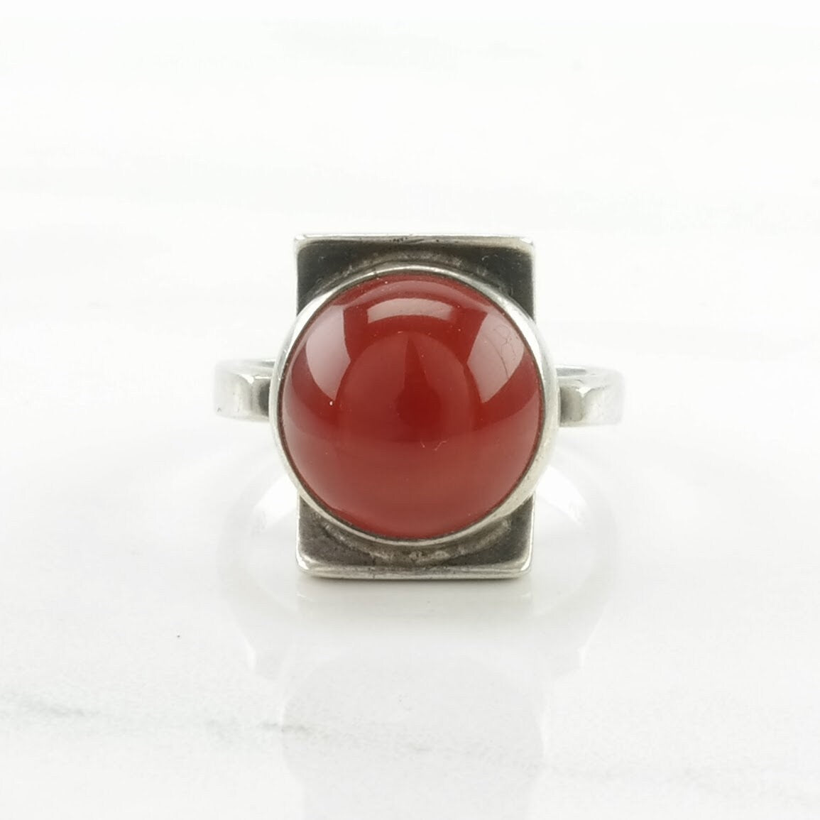 Germany Silver Ring Carnelian Solitaire, Mid Century Sterling Red Size 6 1/2