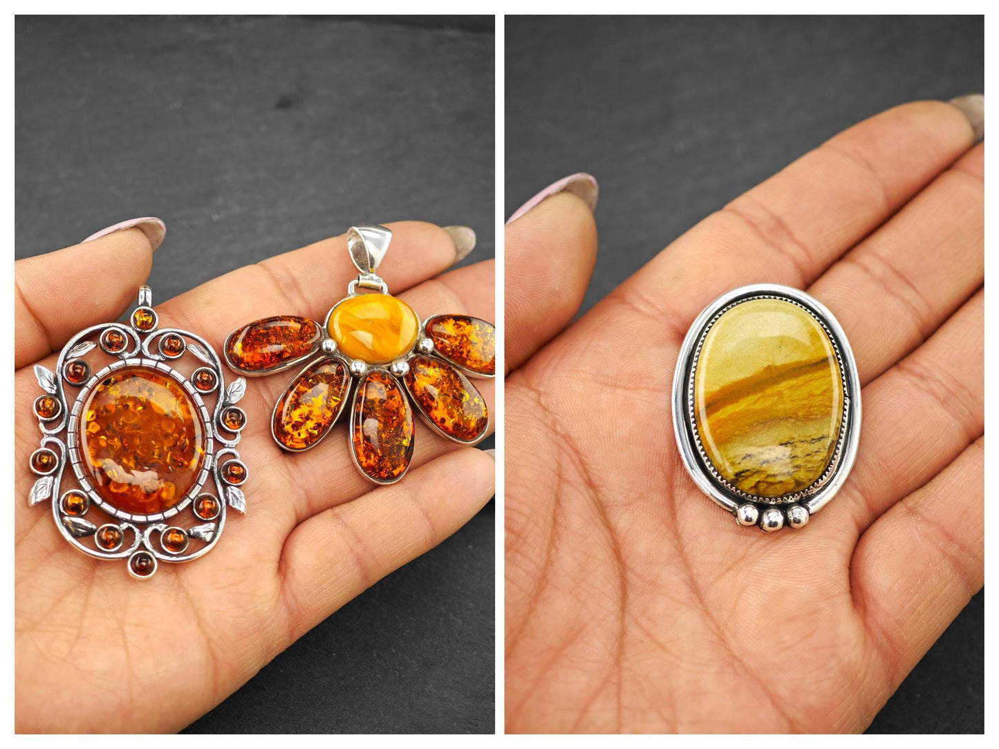 Choice of Vintage Orange Gemstone Pendants Sterling Silver