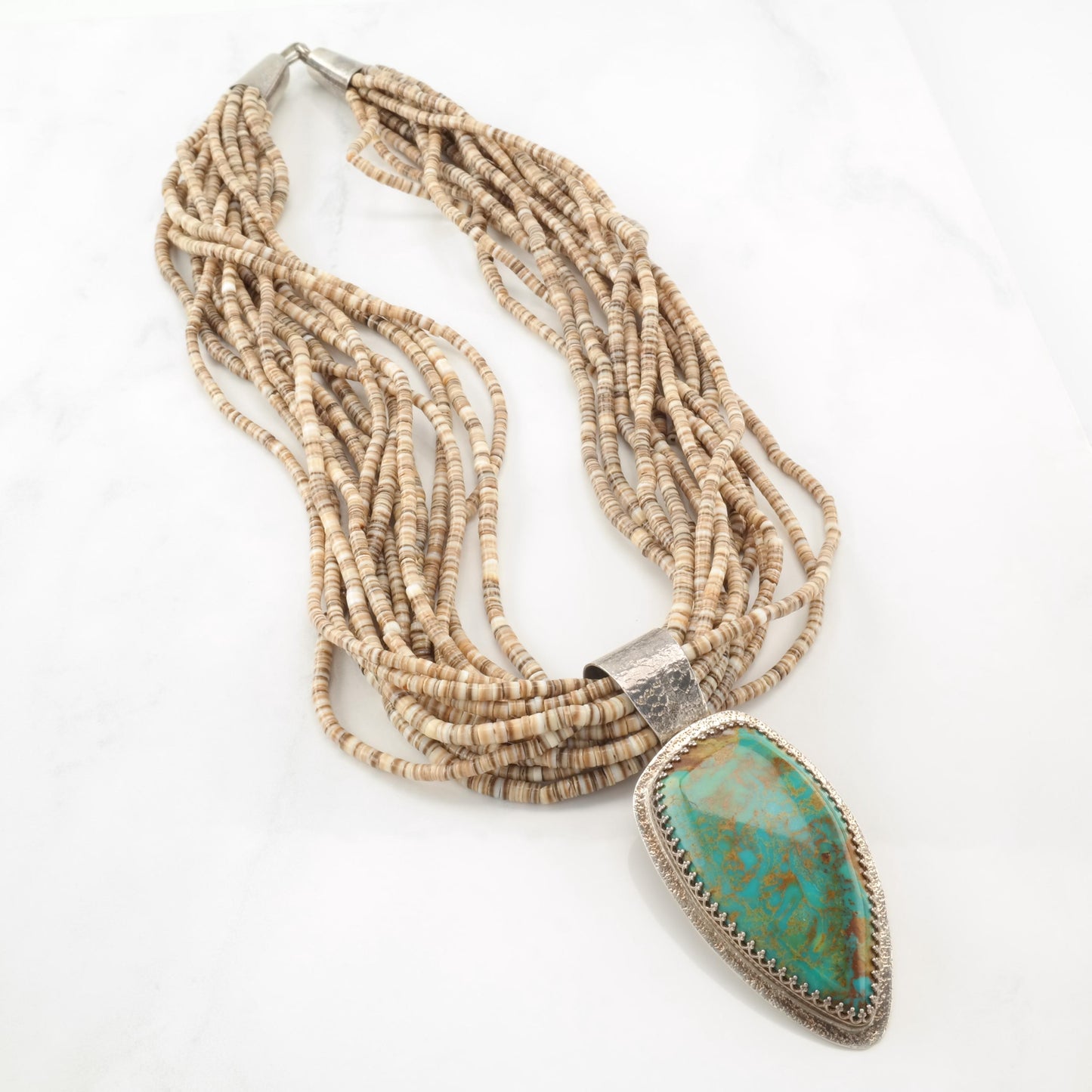 Ralph Sena Heishi Beads, Turquoise 15 Strand Sterling Silver Necklace N2417