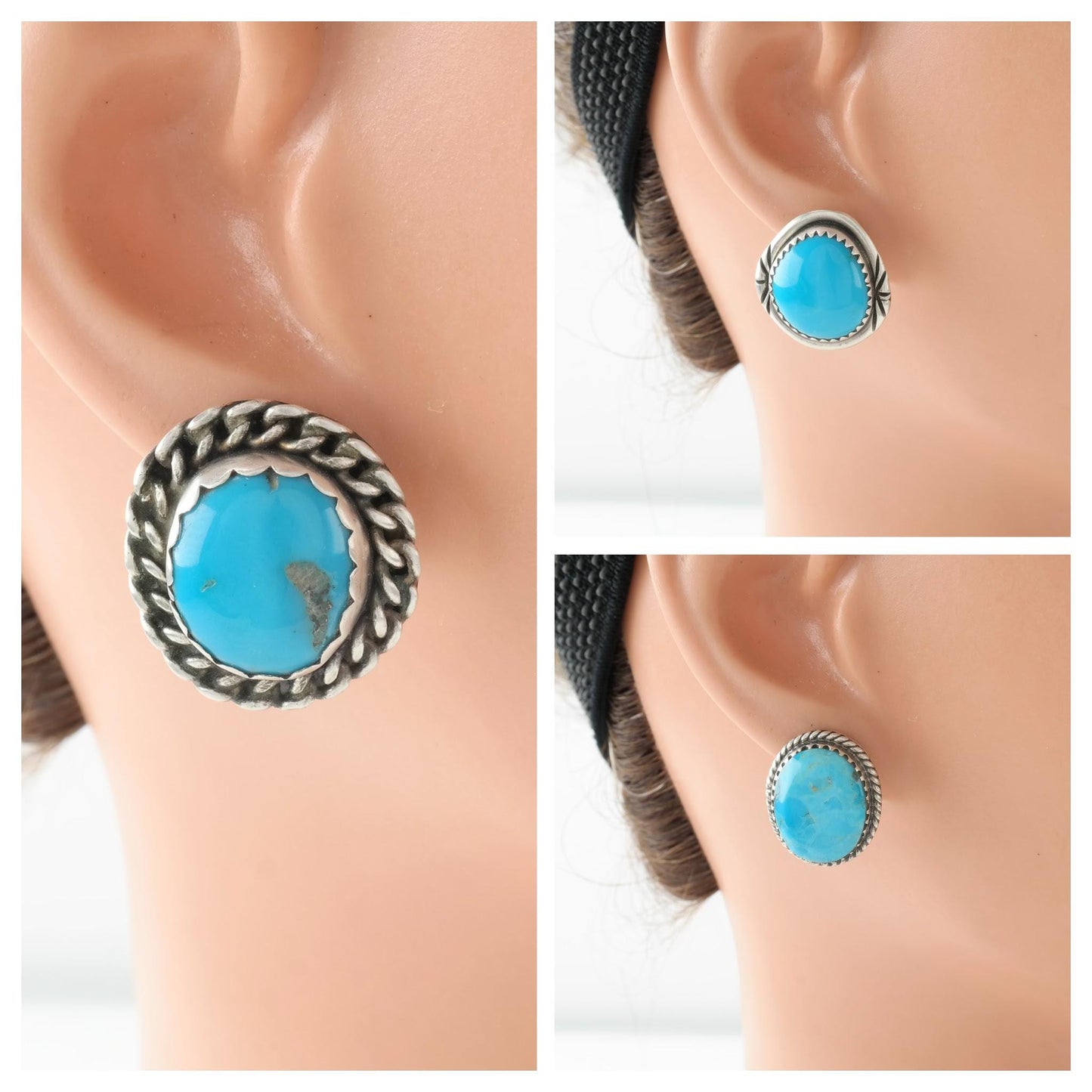 Choice Vintage Turquoise Stud Earrings Sterling Silver