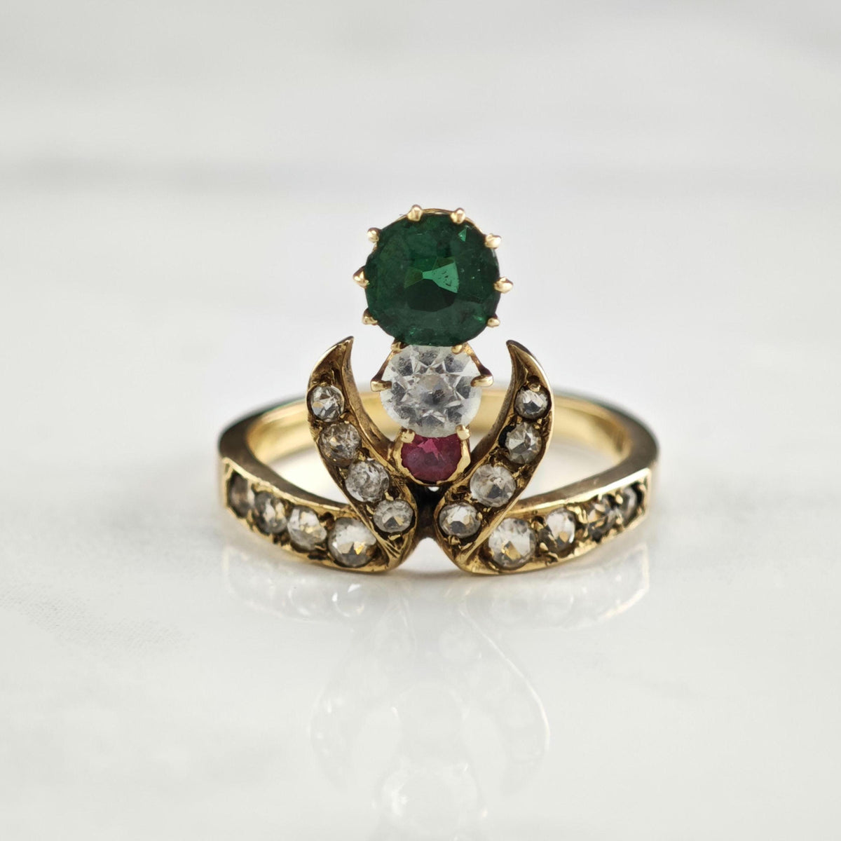 Victorian Multi Paste Stone 14K Gold Ring Sz 7 1/4 R6798