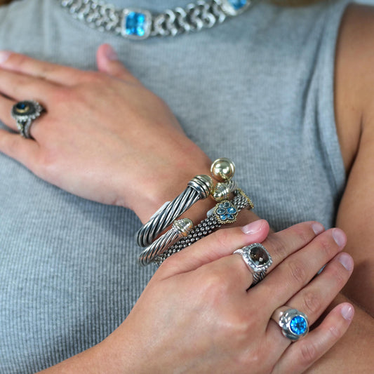 Vintage David Yurman Cable Cuff Bracelet, 14K Gold & Sterling Silver (Size 6.25)