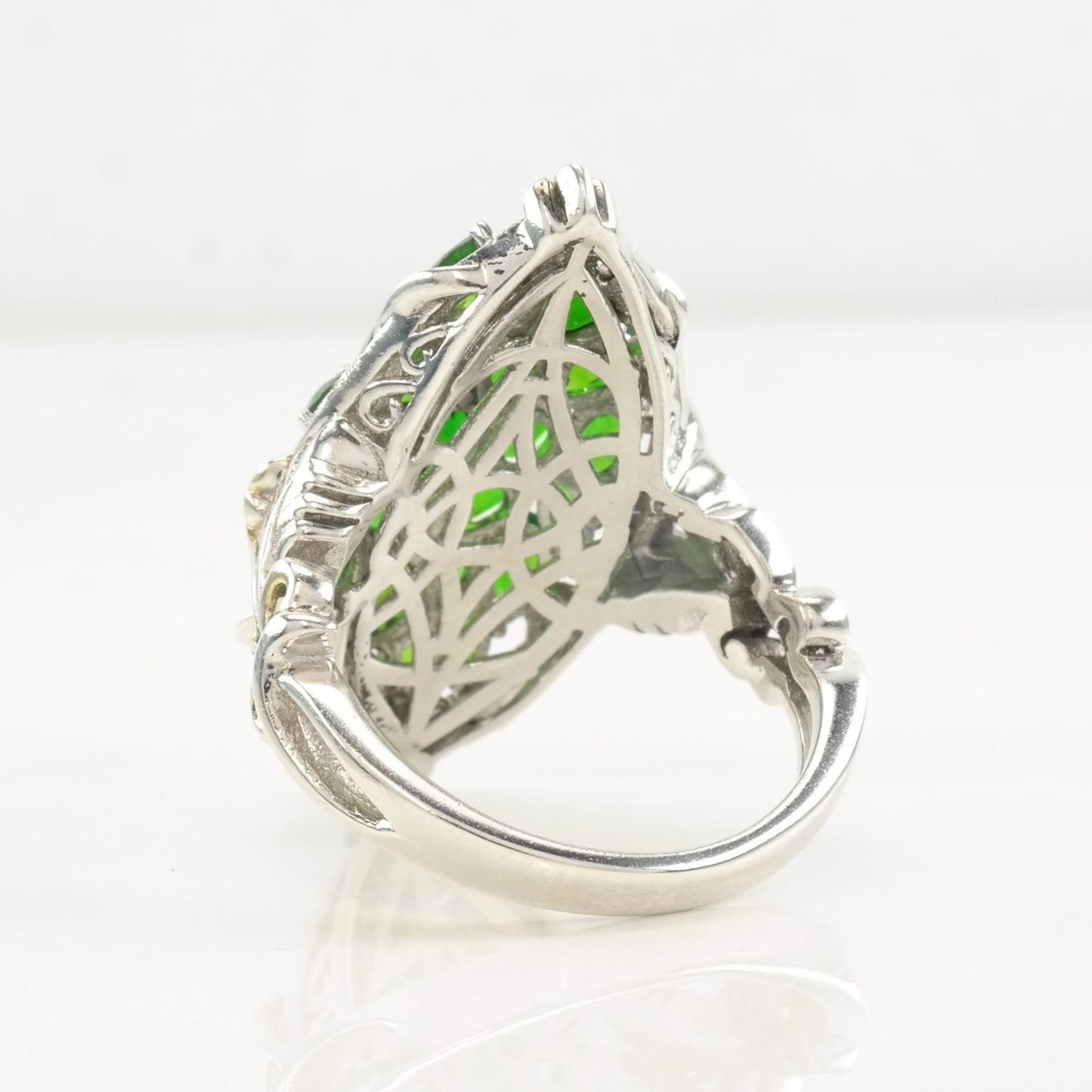 STS Green Diopside Ring Floral Sterling Silver Size 10 1/4