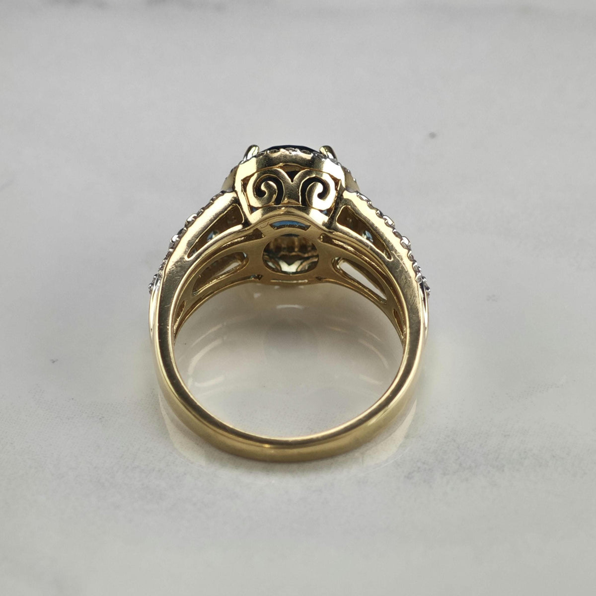 London Blue Topaz & Diamond 14K Gold Ring Sz 7 R6795