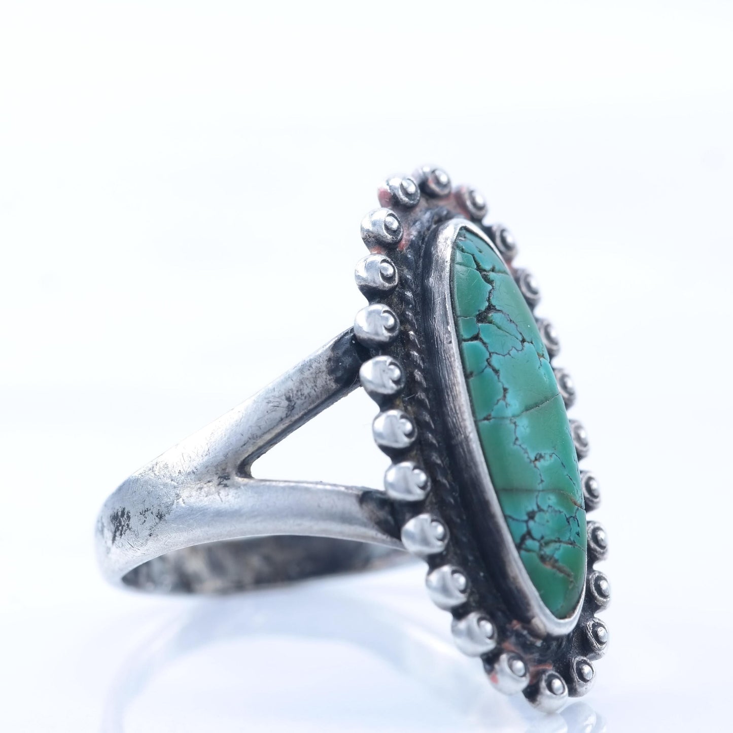 Vintage Native American Green Turquoise Silver Ring Sterling Size 7