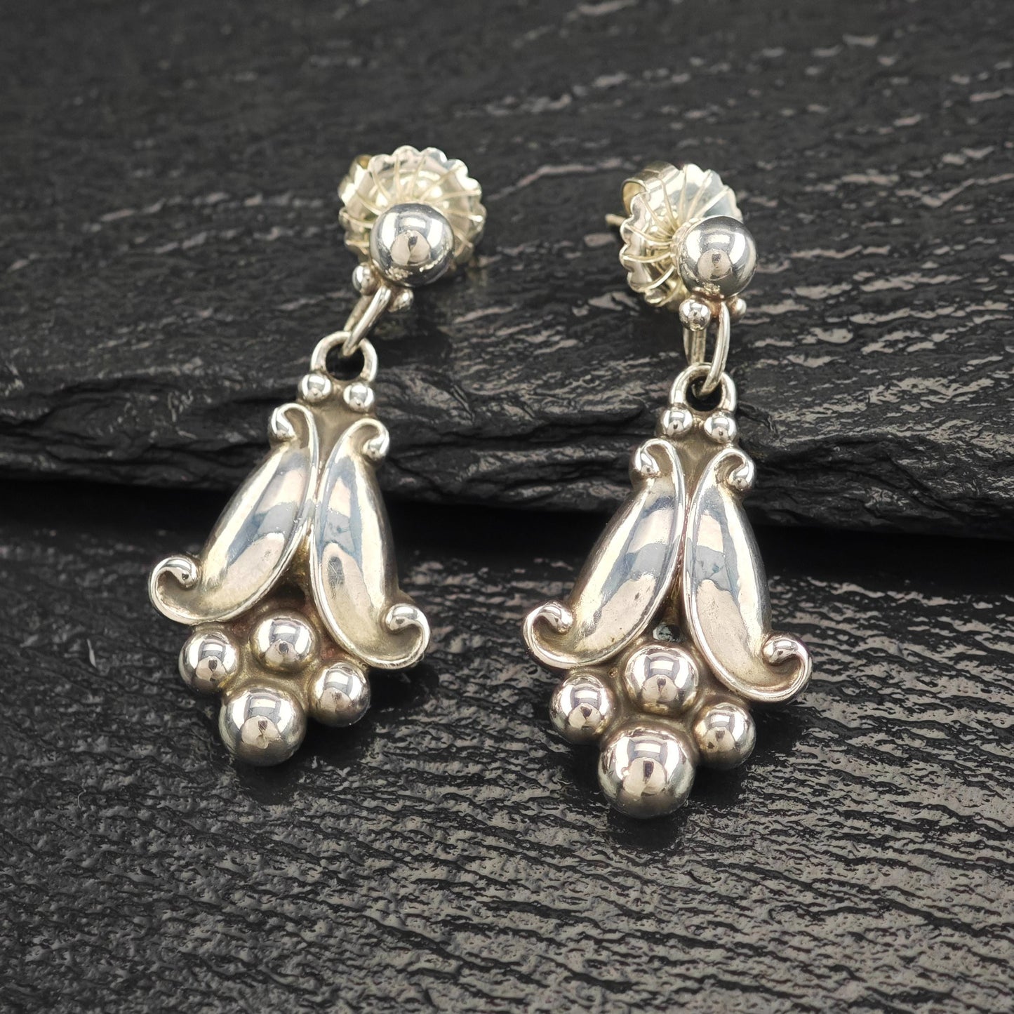 Vintage Georg Jensen Sterling Silver Floral StudDangle Earrings 32A