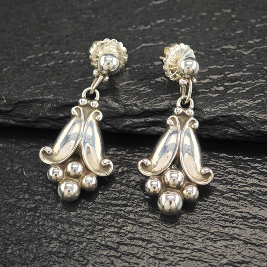 Vintage Georg Jensen Sterling Silver Floral StudDangle Earrings 32A