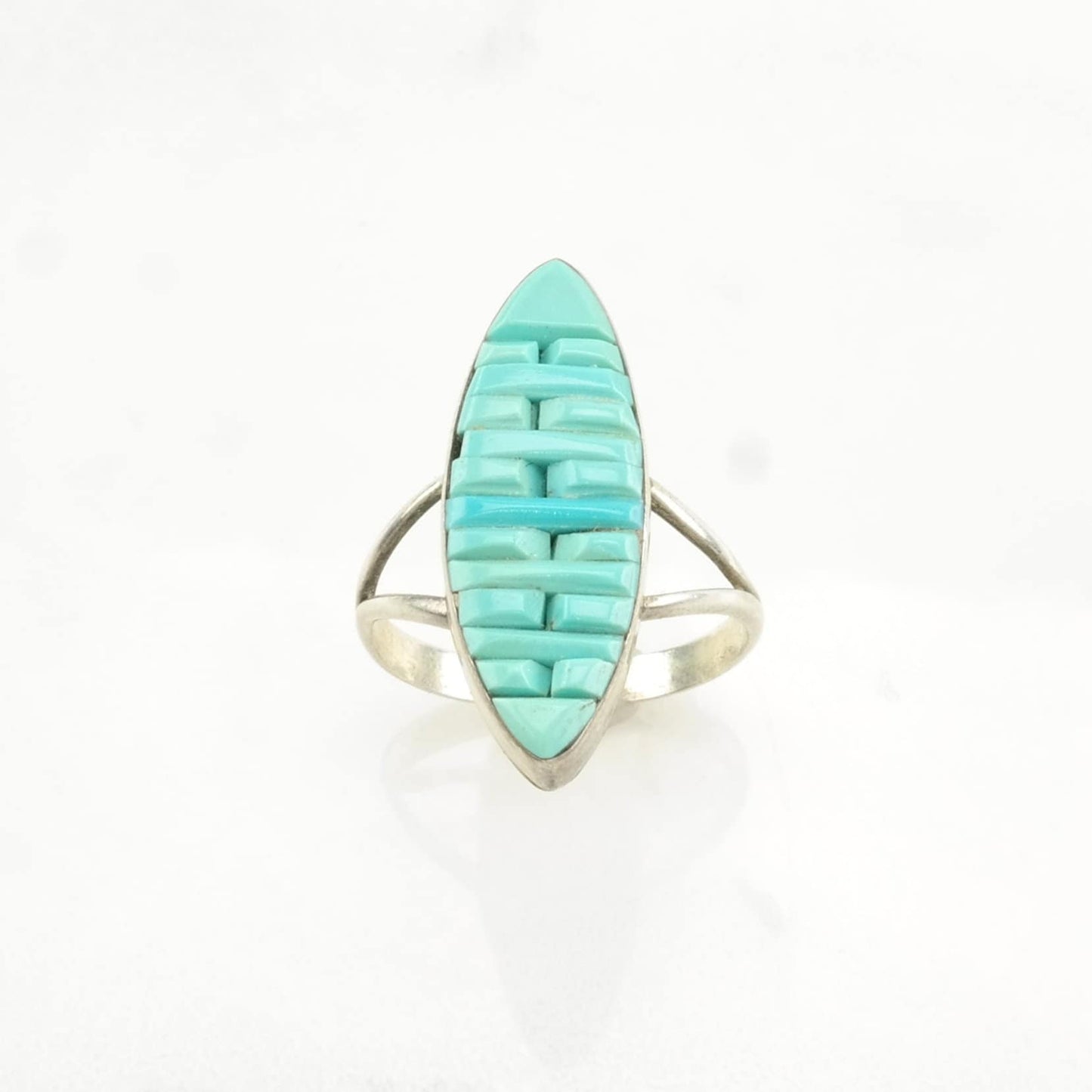 Sterling Silver Ring Turquoise Cobblestone Inlay Blue Size 7