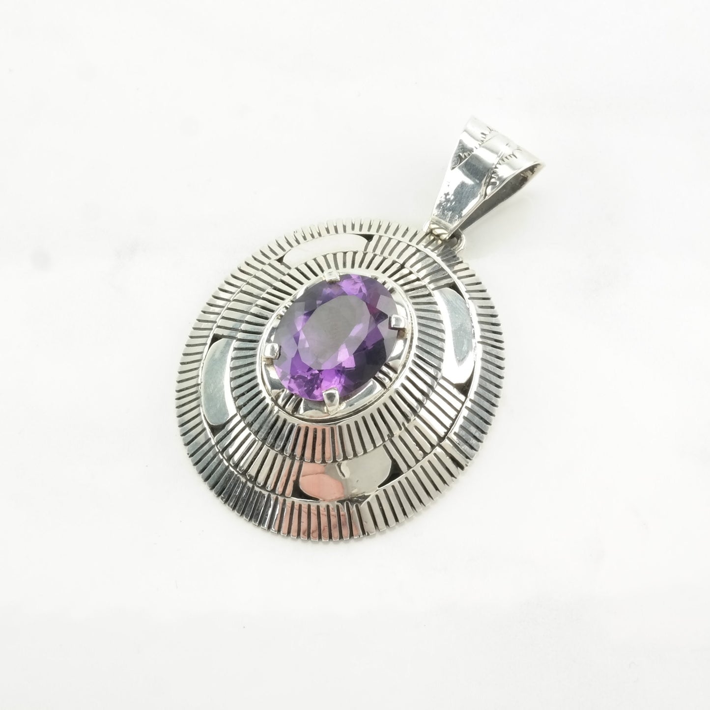 Native American Amethyst Dome Sterling Silver Pendant