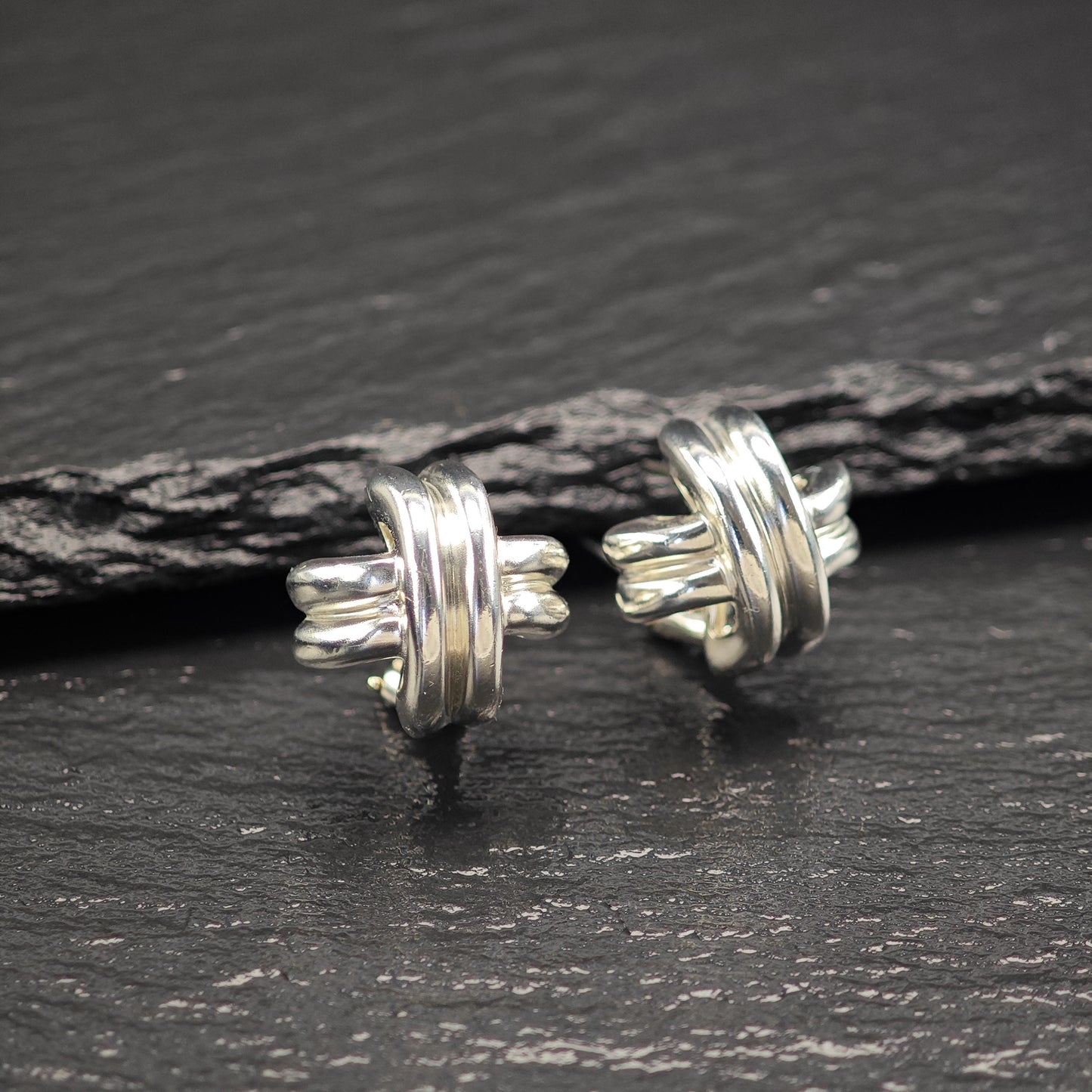 Tiffany & Co Criss Cross, Omega Back Earrings Sterling Silver