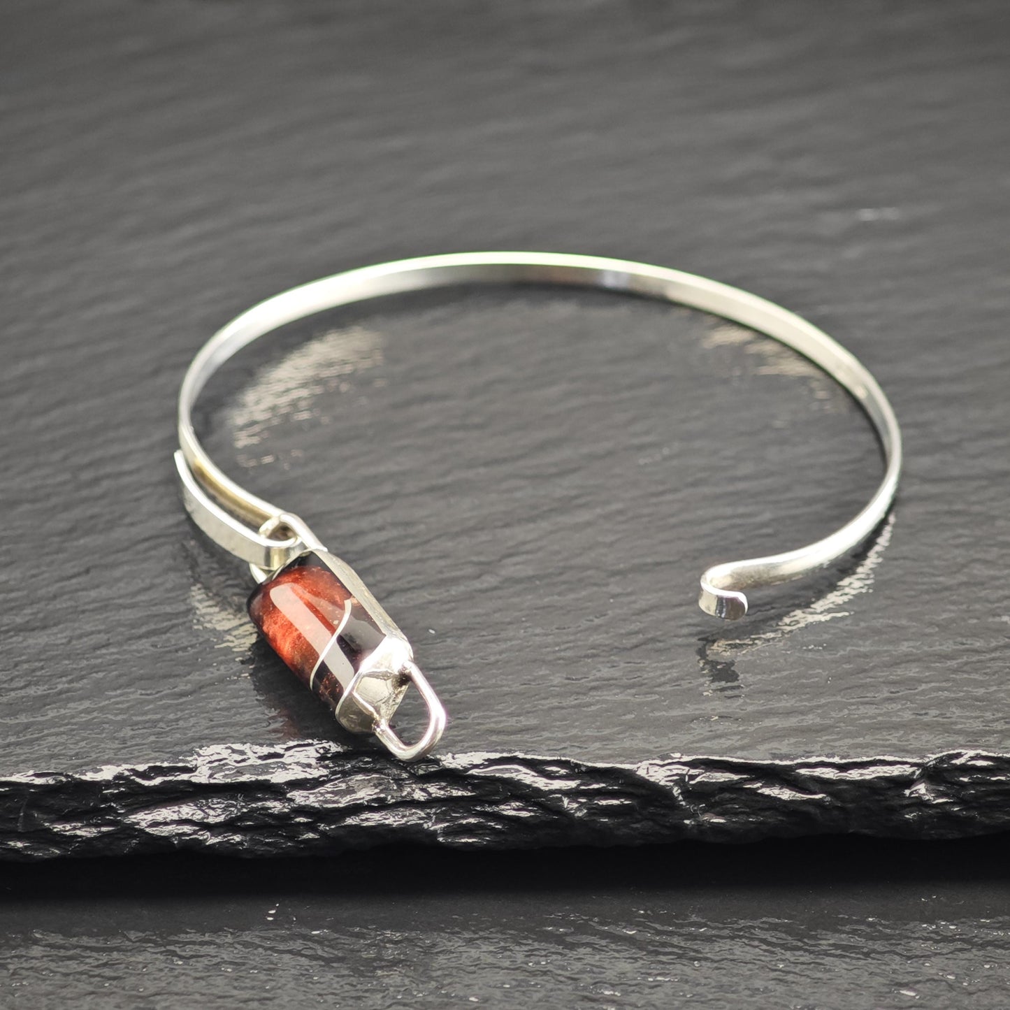 Resin Inlay Poland Dainty Sterling Silver Bangle Sz 6 3/4" BR3126