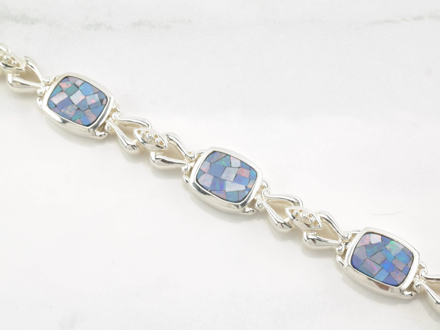 Southwest Sterling Silver Line Bracelet Opal Inlay