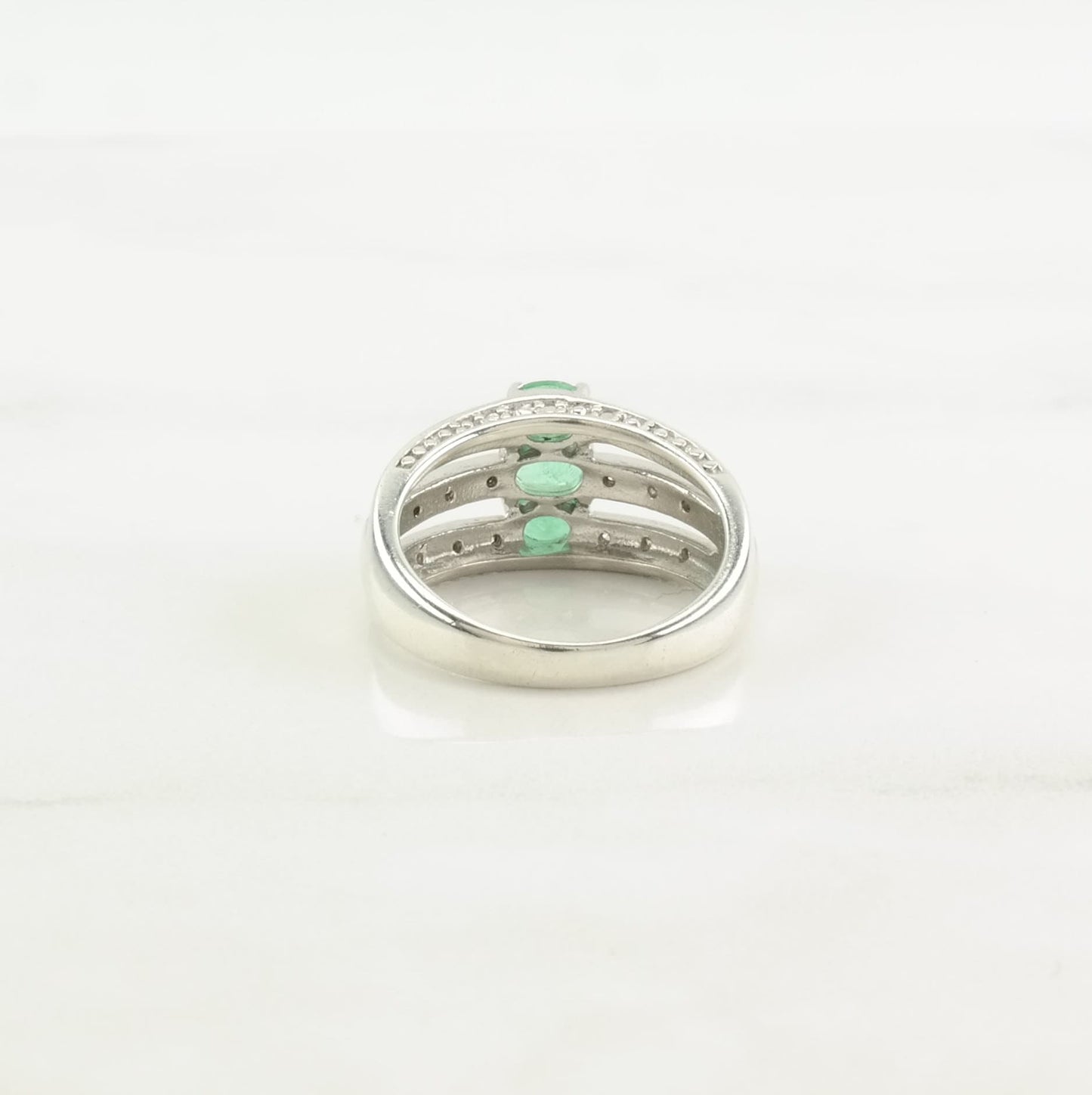 Vintage Thai Sterling Silver Ring Emerald, Diamond Green Size 5 1/4