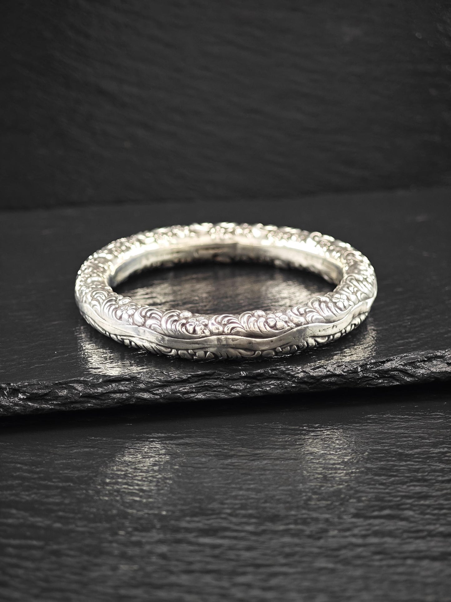 Early Art Nouveau Unger Brothers Repousse Donut Bangle Bracelet Sterling Silver