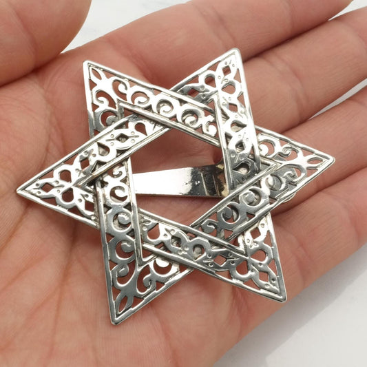 Vintage Silverplate John Hardy Tie Clip or Money Clip Star of David B1945