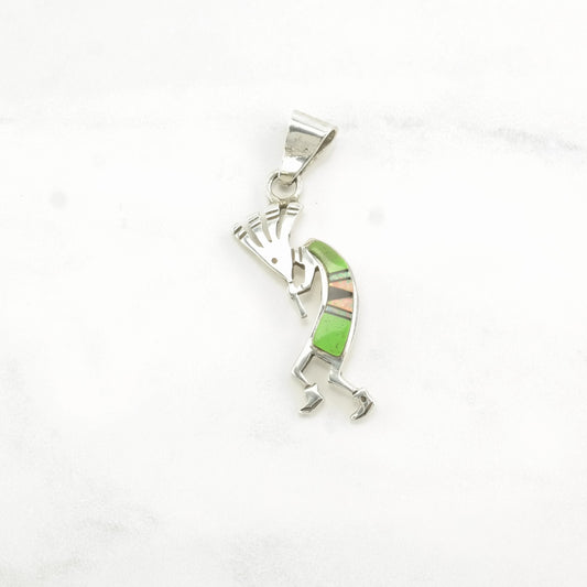 Choice of Vintage Turquoise, Opal, Onyx Kokopelli Sterling Silver Pendants P2358