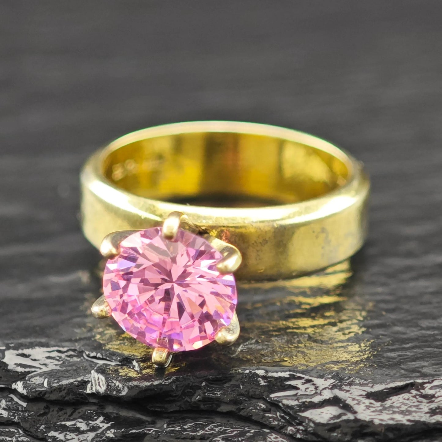 Pink CZ 14K Gold Plated Ring Sterling Silver Sz 5 R6162
