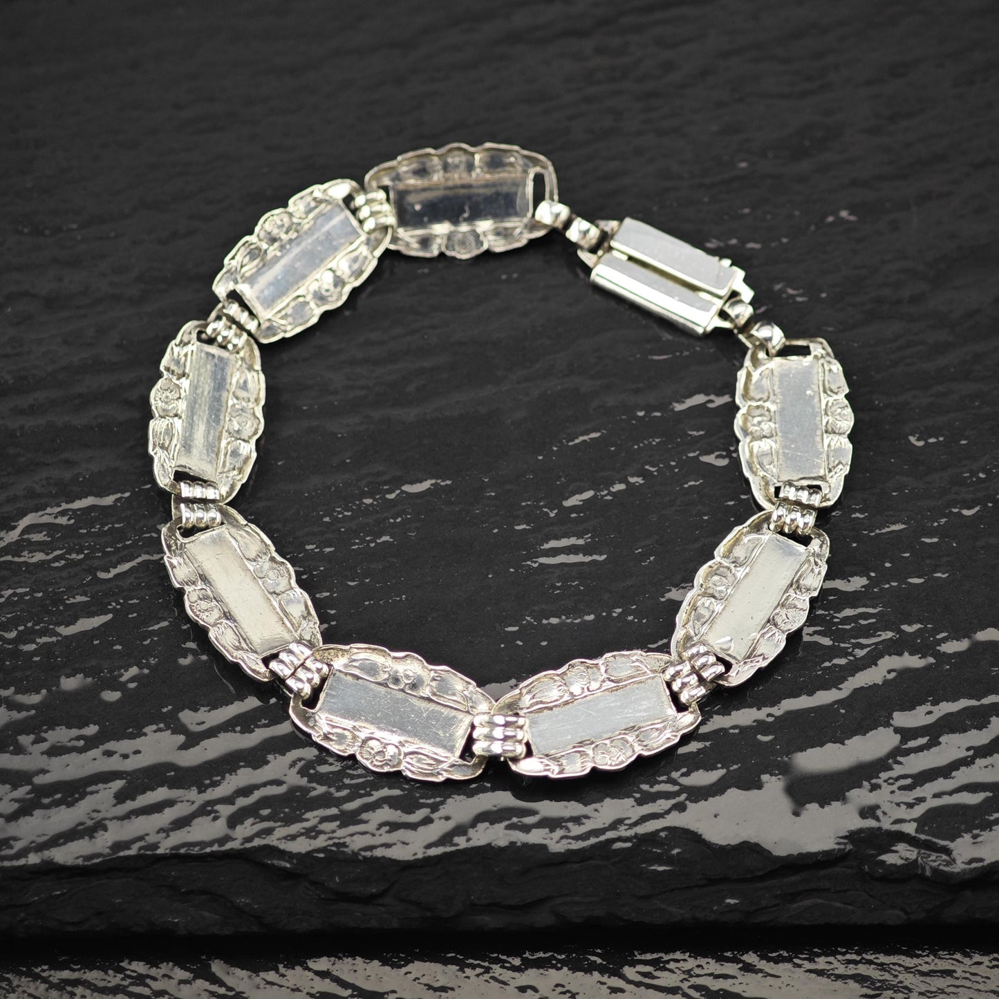 WWII Forget Me Not Link Bracelet Sterling Silver Size 6 3/4"