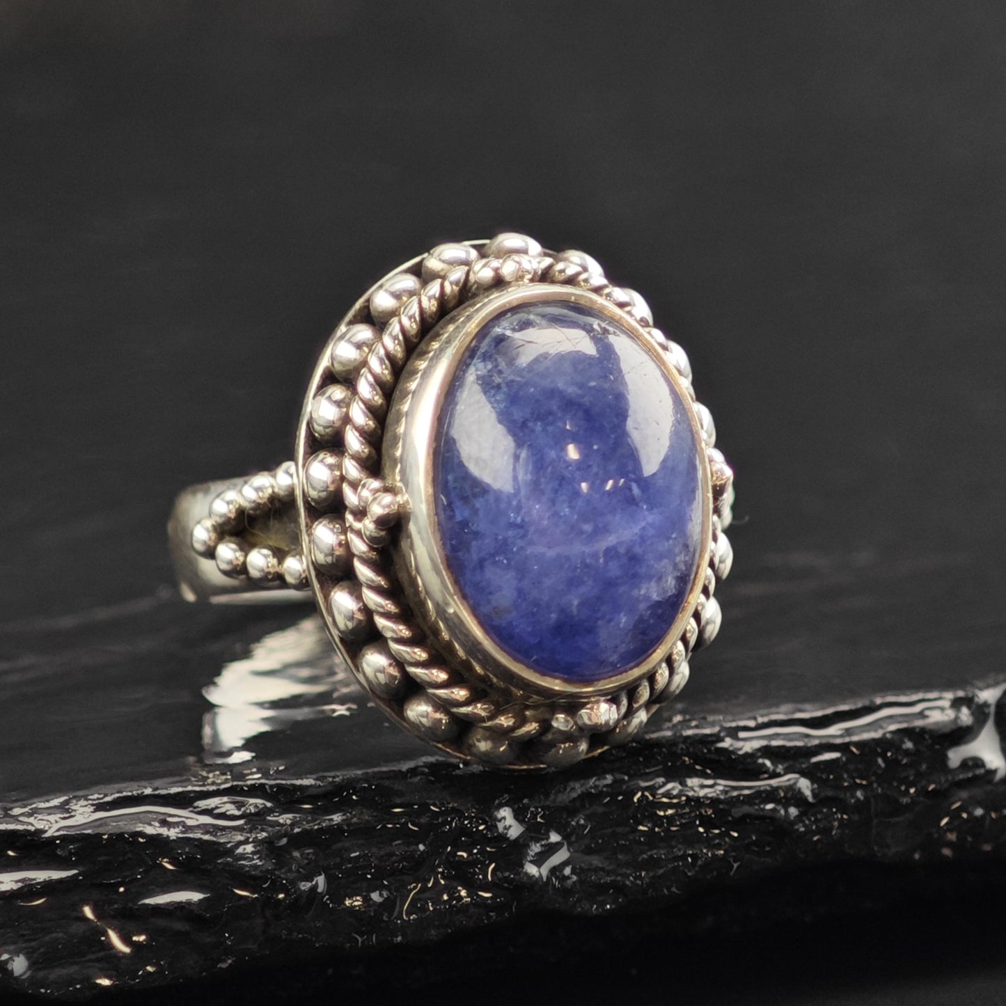 Samuel B Tanzanite Cabochon Ring Sterling Silver Sz 8 R6578