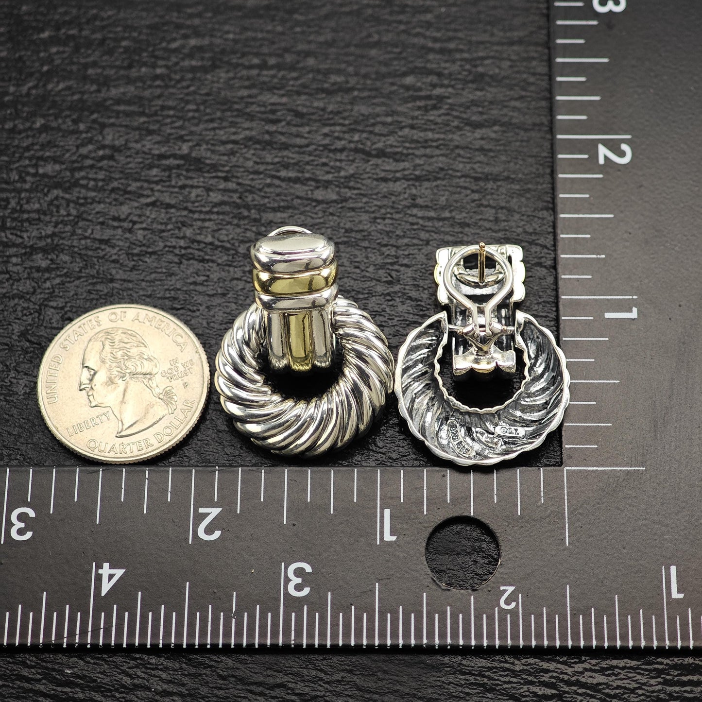 David Yurman Doorknockers, 14k Gold Accent & Post Omega Back/Dangle Earrings Sterling Silver