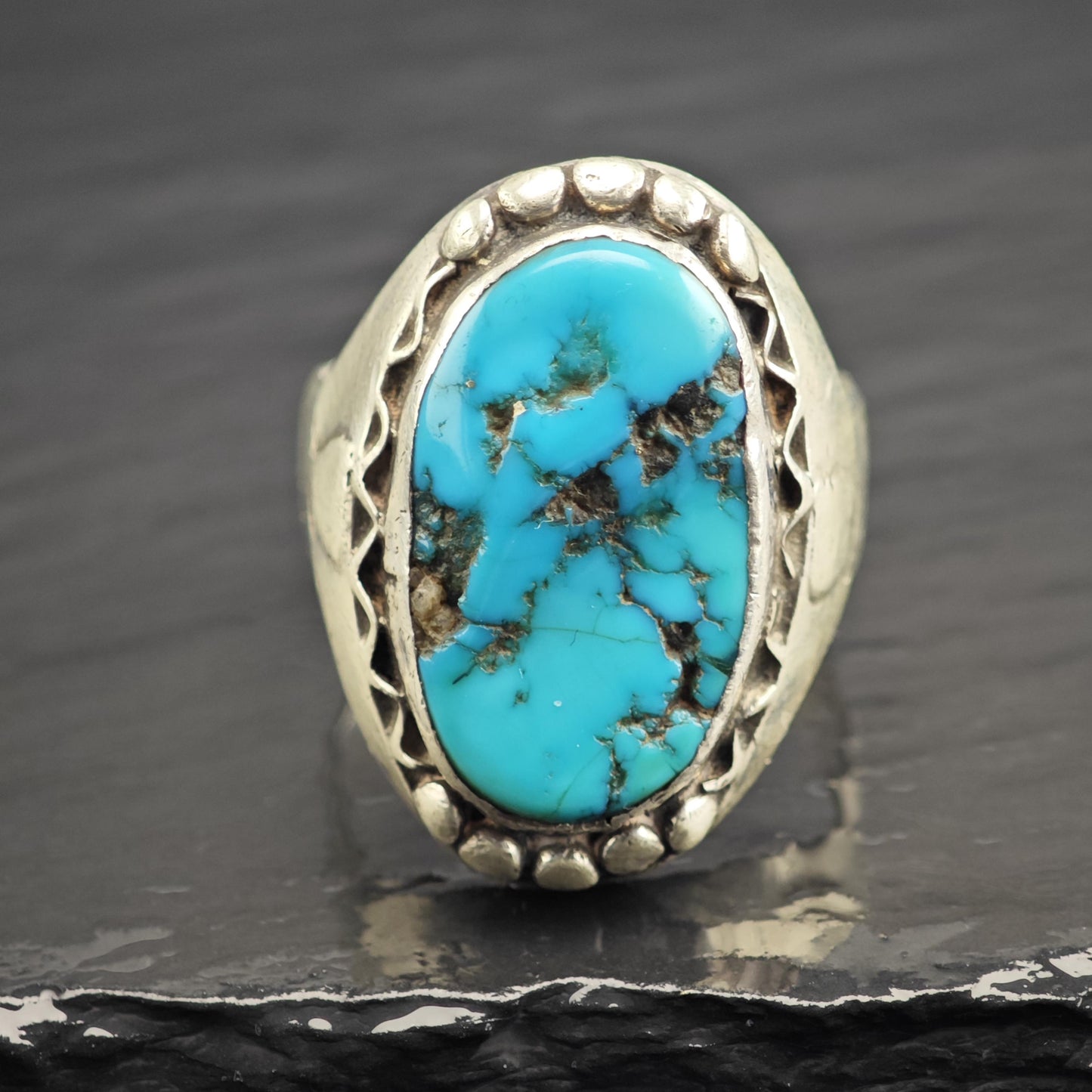 Native American Heavy Turquoise Ring Sterling Silver Sz 15 R6620