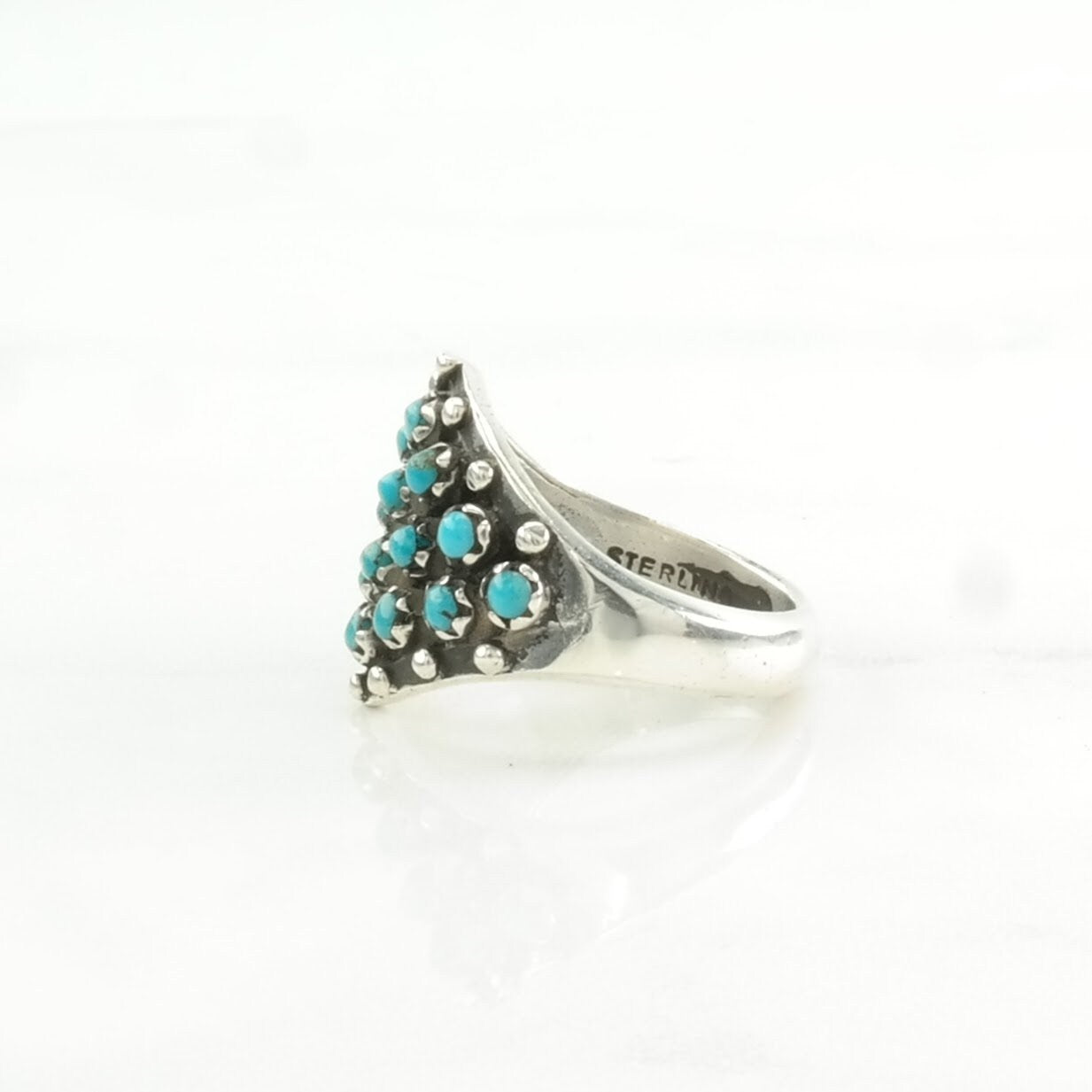 Southwest Silver Ring Turquoise Cluster Sterling Blue Size 5 1/2