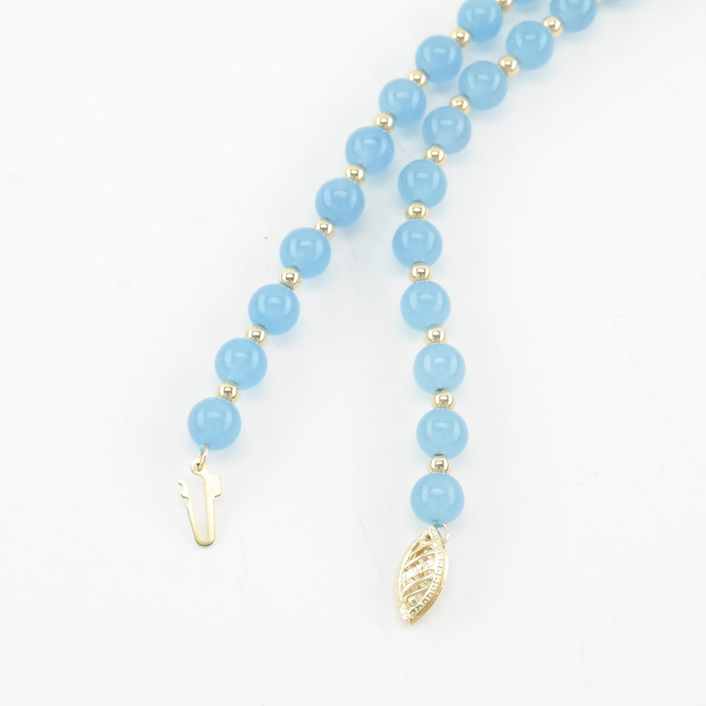 Blue Dyed Quartz, 6mm Bead, 14K Gold Necklace Sterling Silver