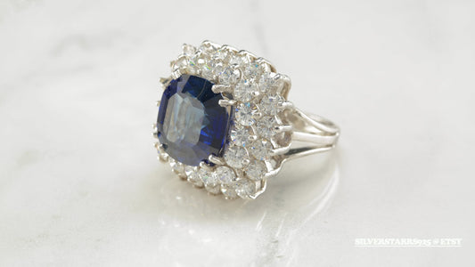 Cocktail Sterling Silver Ring Size 6.5 Blue Sapphire CZ