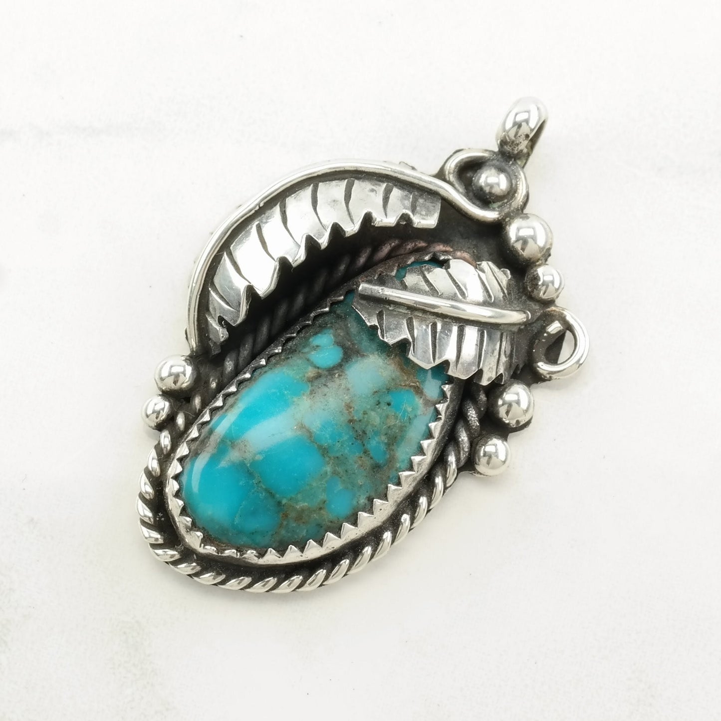 Vintage Native American Turquoise Feather Sterling Silver Pendant