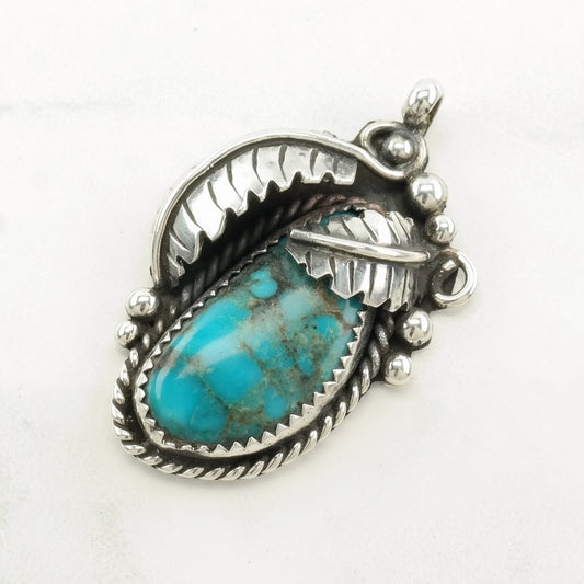 Vintage Native American Turquoise Feather Sterling Silver Pendant