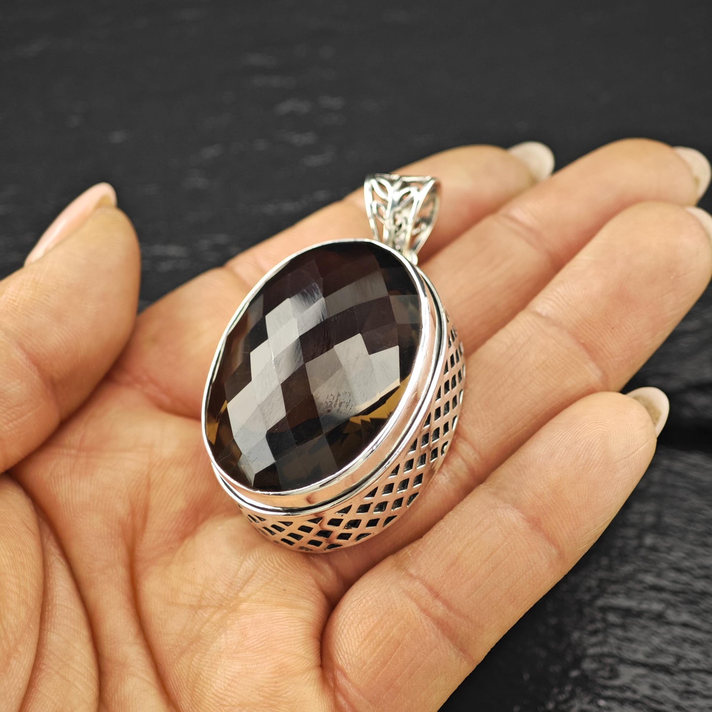 Oval Quartz Pendant - Sterling Silver  Style P2814