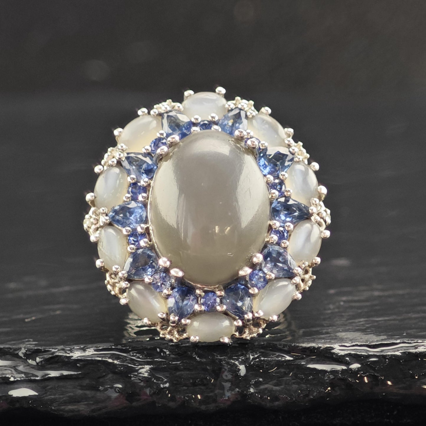 Cats Eye Quartz Topaz Sterling Silver Ring Sz 7 R6565