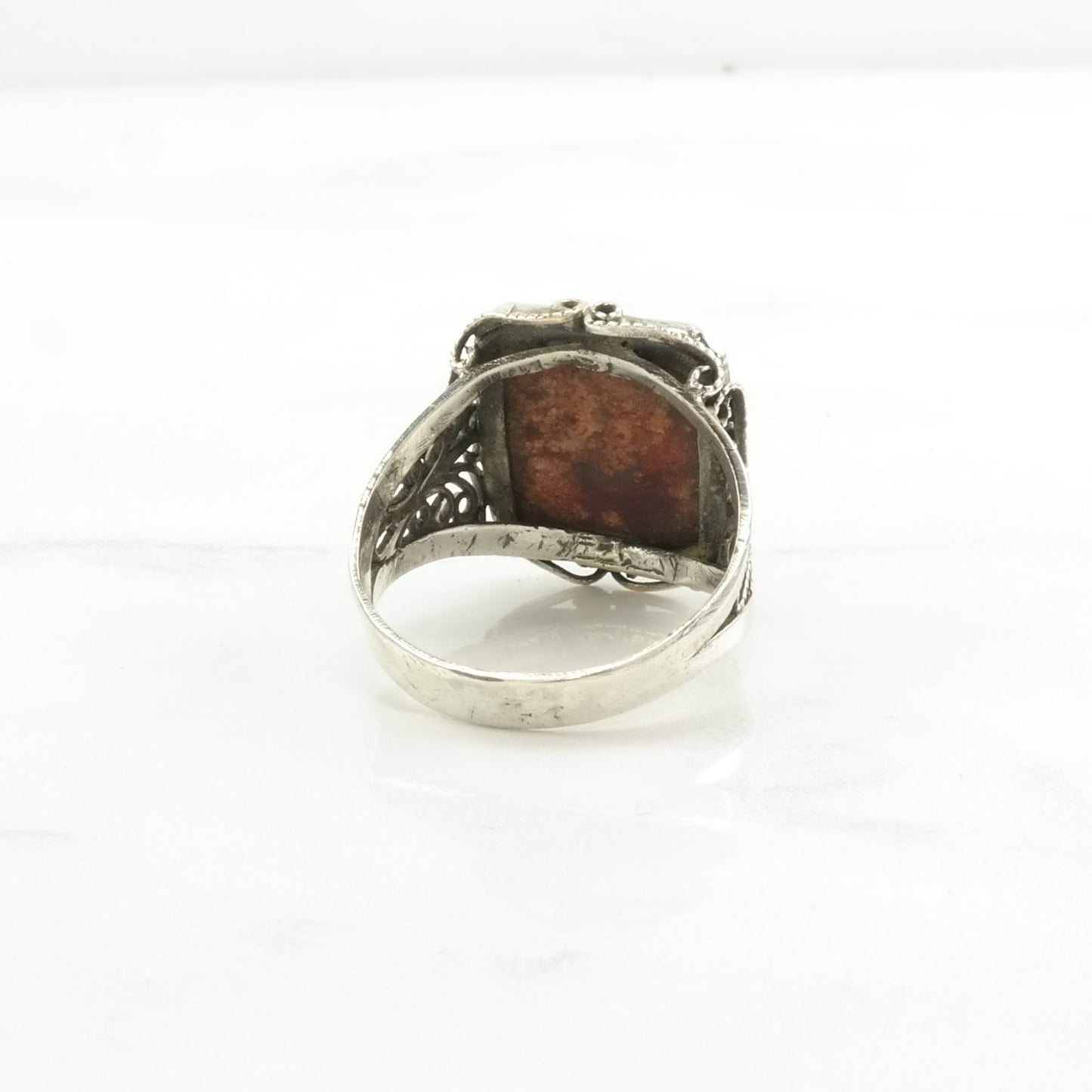 Art Deco Ring Filigree Brown Gemstone Sterling Silver Size 9 1/4