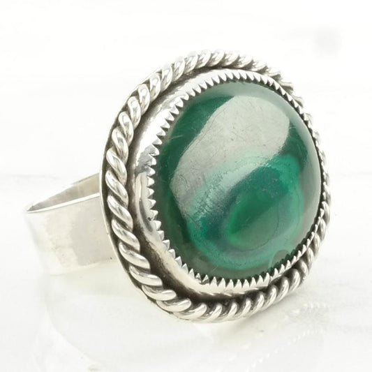 Vintage Sterling Silver Ring Malachite Large Green Size 9 1/4