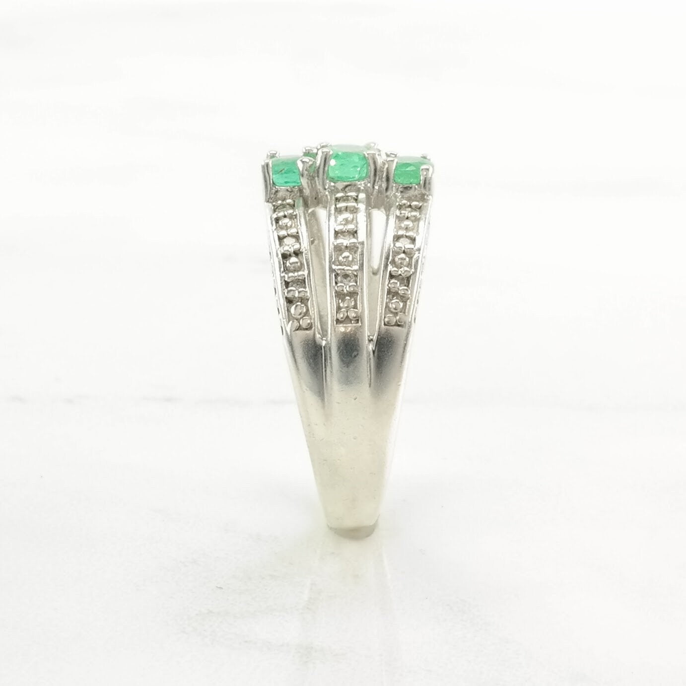 Vintage Thai Sterling Silver Ring Emerald, Diamond Green Size 5 1/4