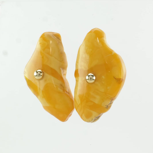 Yellow Butterscotch Amber Floating Stone Earrings Stud