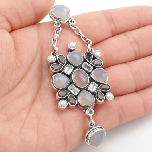 Vintage Nicky Butler Silver Pendant Topaz, Chalcedony Smoky Quartz Sterling