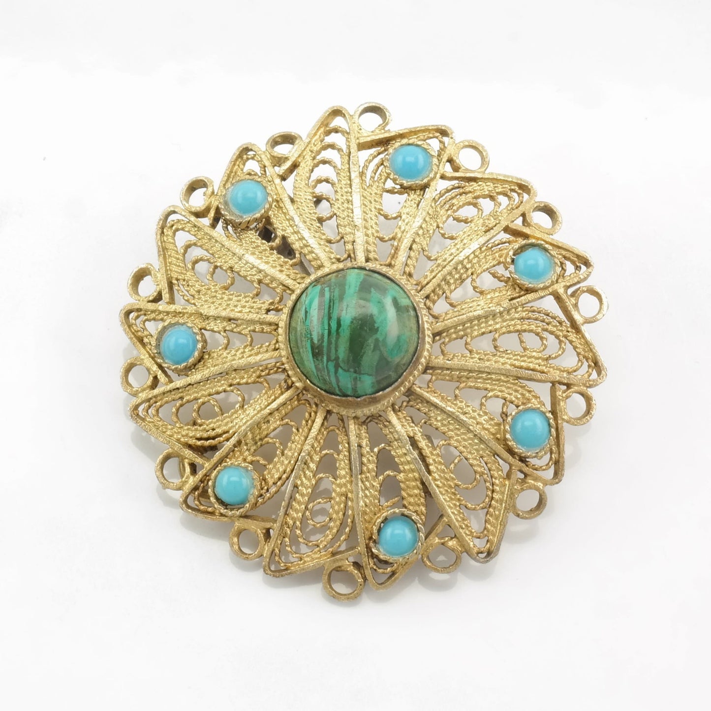 Choice of Israeli Sterling Silver Brooch Pendant Rose Quartz, Chrysocolla, Faux Turquoise, Filigree