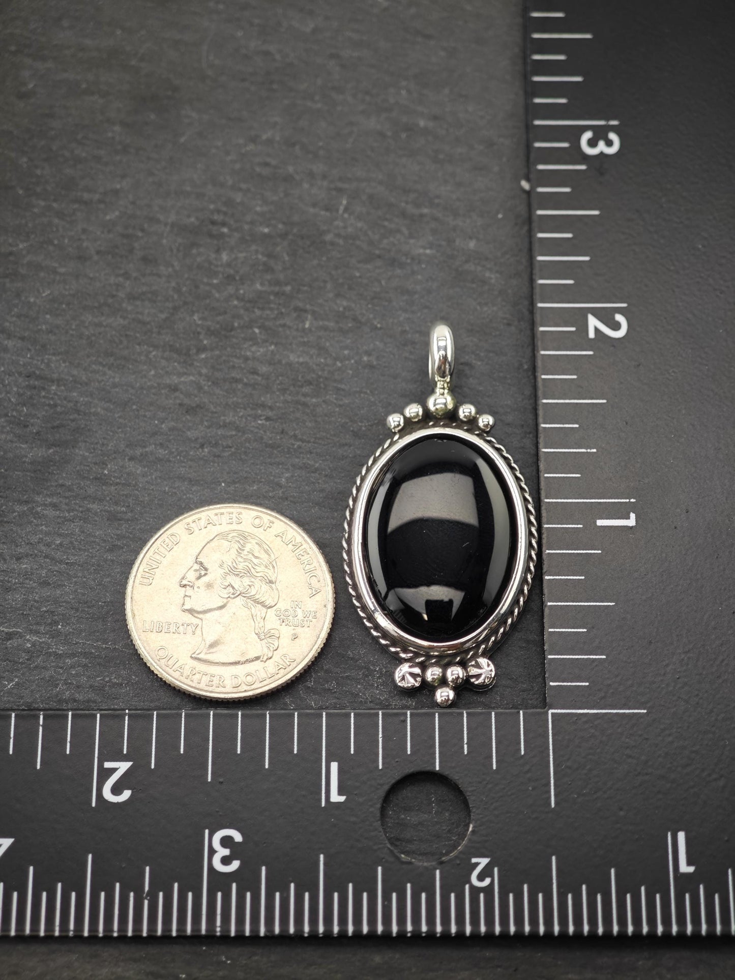 Southwest Oval Onyx Pendant, Sterling Silver